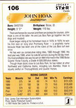 1991 Jockey Star Jockeys #106 John Hoak Back